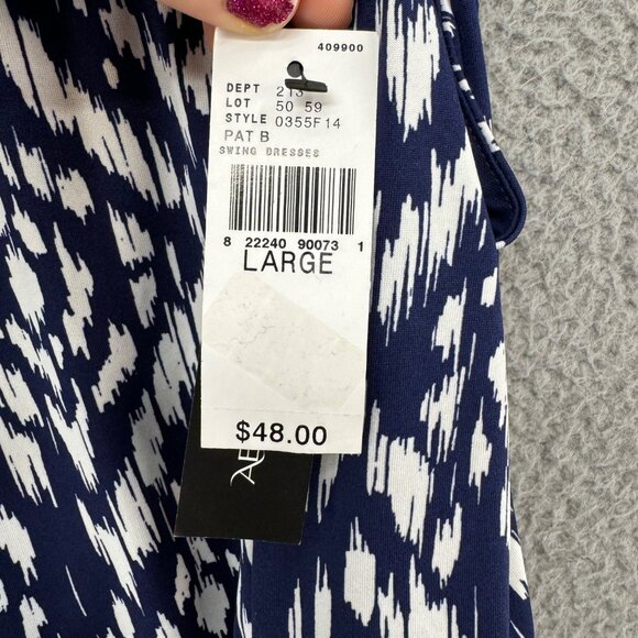 AB Studio Ikat Mini Dress Blue White Sleeveless Lined Stretch Pullover Size L - Picture 4 of 9